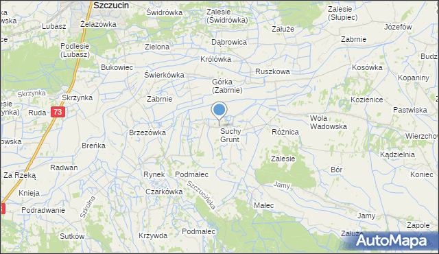 mapa Suchy Grunt, Suchy Grunt gmina Szczucin na mapie Targeo